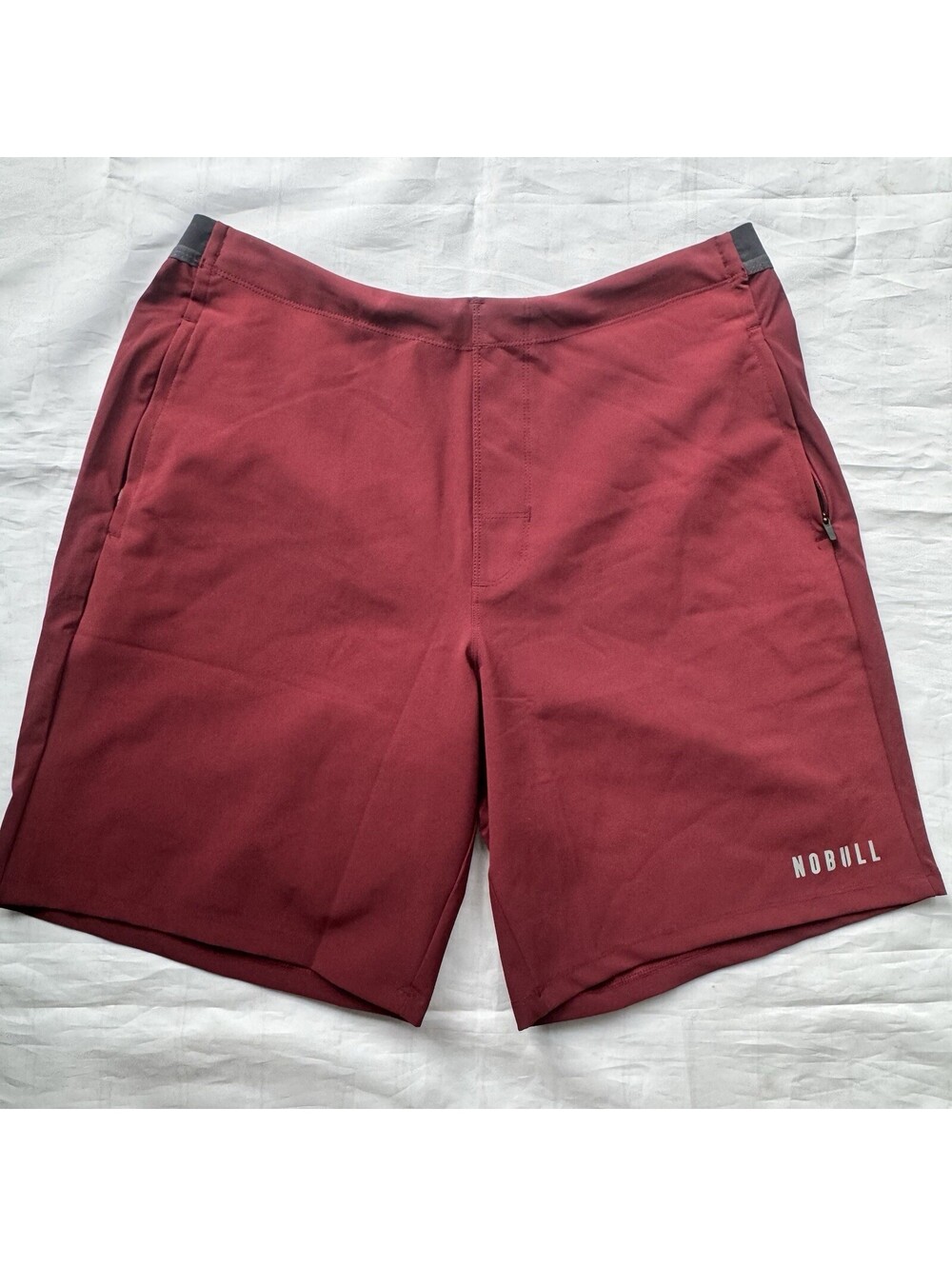 NOBULL Men’s XL CrossFit Training Shorts Burgundy Maroon Zip Pocket Performance